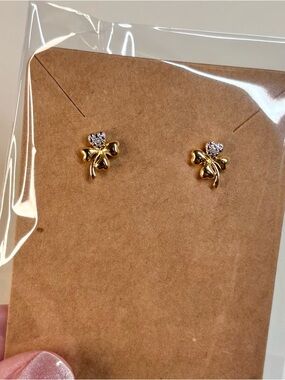 Genuine gold-plated diamond accent four leaf clover stud earrings